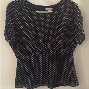 EUC navy and white polka dot top